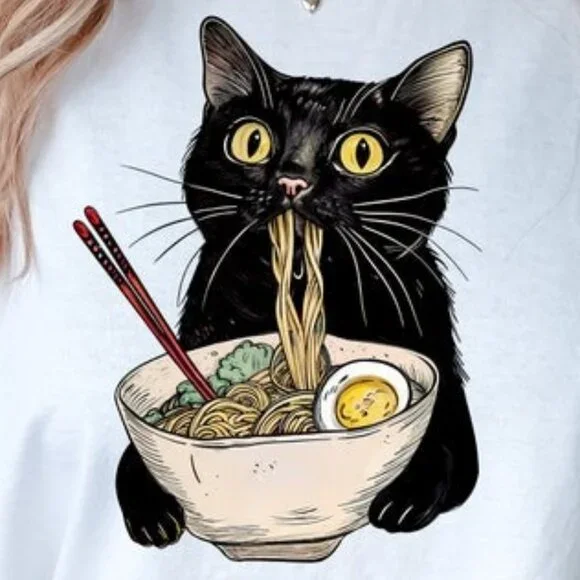 Noodle Cat Shirt, Ramen Cat T-Shirt, Foodie Lover Shirts - Picture 2 of 4